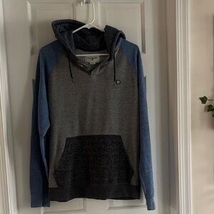 Billabong Men's Hooded Pullover - Gray Body with Blue Sleeves